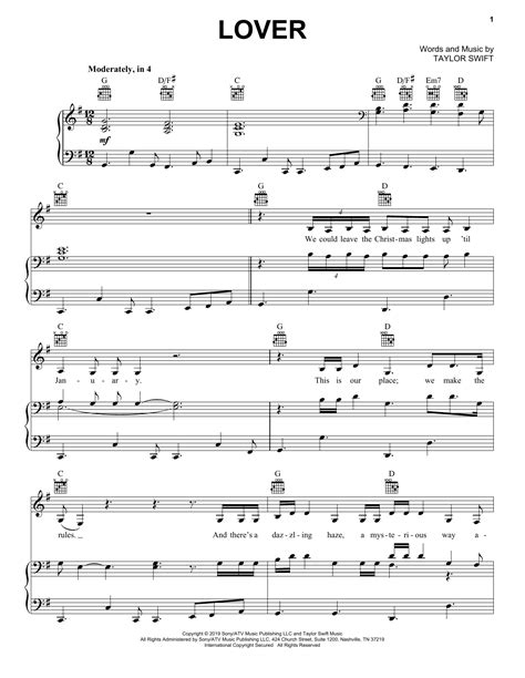 Taylor Swift Lover Sheet Music Notes, Chords | Sheet music, Sheet music notes, Taylor swift