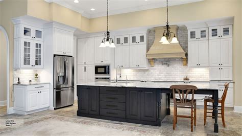 Kitchen with White Cabinets and a Gray Island - Omega