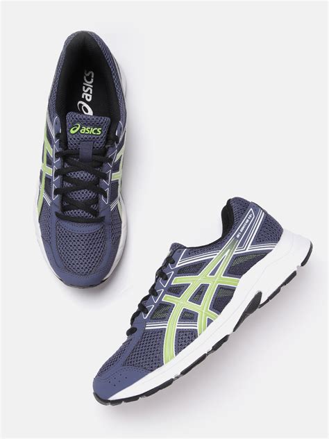 Buy ASICS Men Navy Blue & Green Woven Design Gel Contend 4B+ Running ...