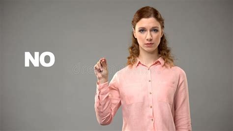 Deaf Woman Saying No in Sign Language, Teacher Showing Words in Asl, Tutorial Stock Image ...