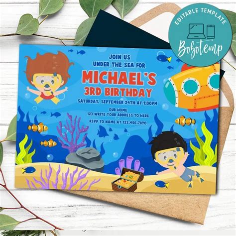 Snorkeling Birthday Invitation Printable DIY | Sportspartydesign