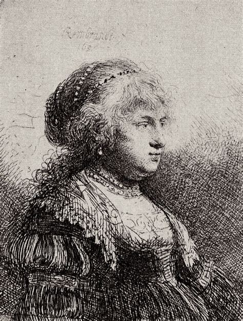 Portrait of Saskia in fancy dress, 1634, 7×9 cm by Rembrandt ...