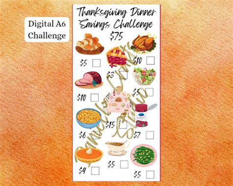 Mini Thanksgiving Dinner Savings Challenge for A6 Envelopes Cash ...