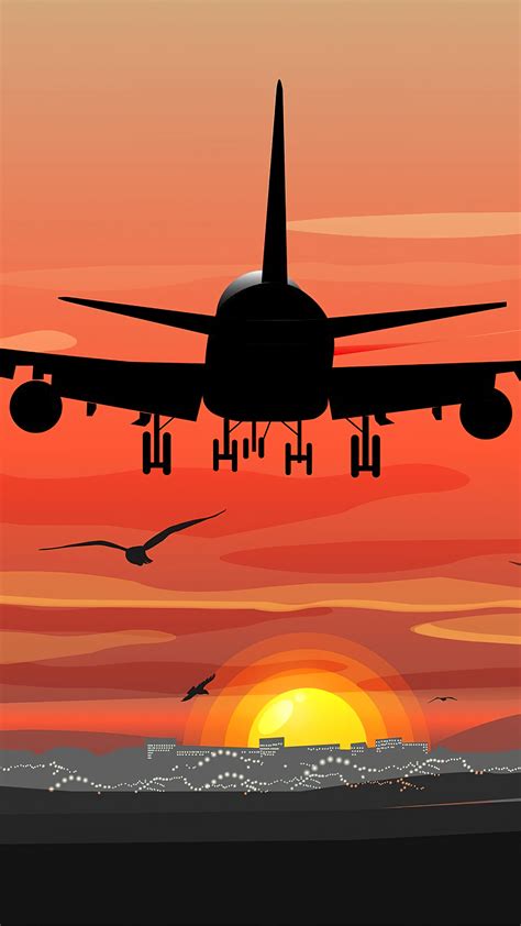 Sunset Airplane Landing Digital 4K #2190g Wallpaper PC Desktop