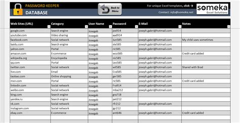 Password Keeper - Free Password List Template in Excel