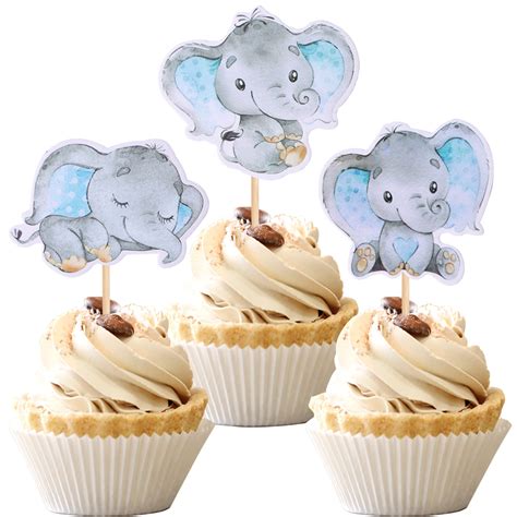 Buy 36 PCS Blue Elephant Cupcake Toppers It's a Boy Baby Shower Cupcake Picks for Elephant Theme ...