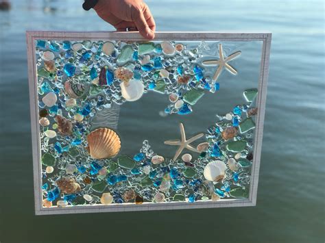 Free shipping- Large Beach glass Coastal Window,mixed media sea glass mosaic, Glass Art | Sea ...