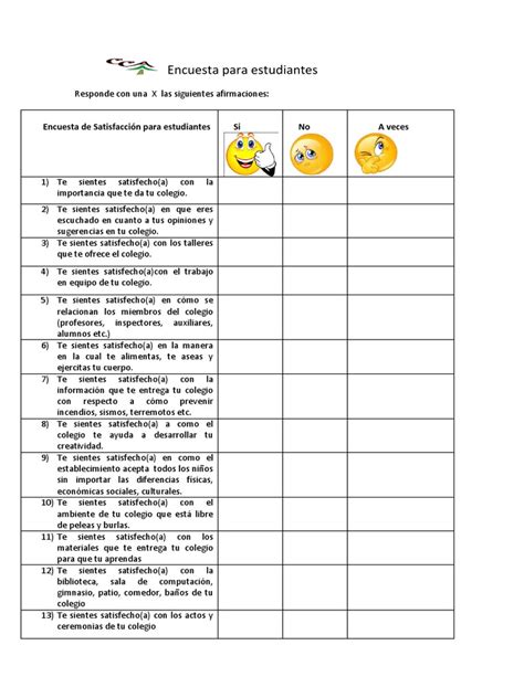 Encuesta de Satisfaccion para Estudiantes Colegio Los Colonos de Alerce | PDF