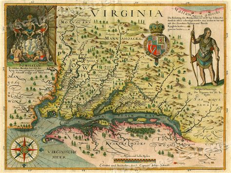 1620s “Virginia” Vintage Style Early Colonial America Map - 20x28 | eBay