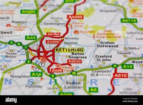 kettering and surrounding areas shown on a road map or geography map ...