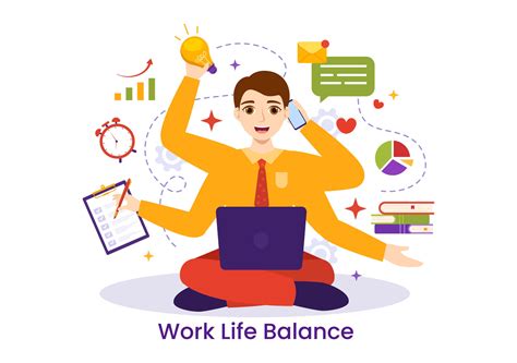 Work Life Balance Vector Illustration of Person Balancing with Job and Family or Leisure ...