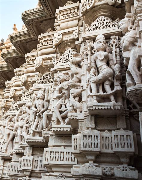 Sculptures and reliefs on the Jain temples in Palitana, India. Palitana is a small town in ...