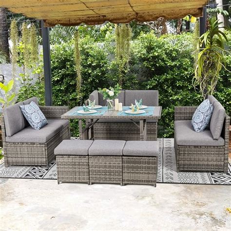 Amazon.com: Vongrasig 7 Piece Small Outdoor Sectional Dining Set, All ...