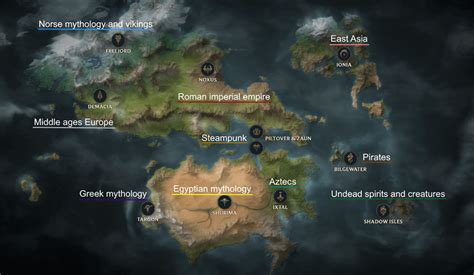 Here's a map with civilizations/mythologies on which each region is loosely based on for those ...