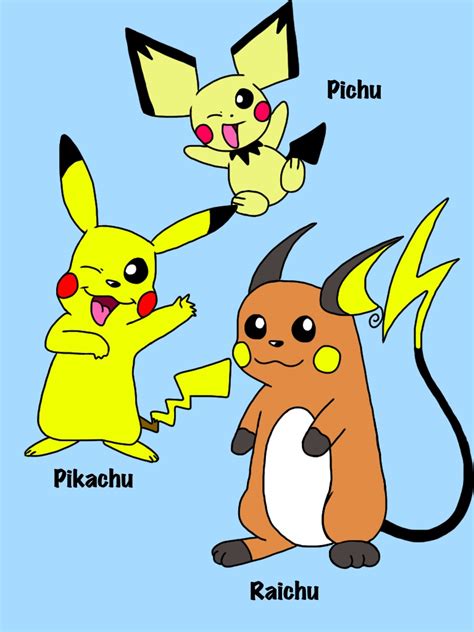 Pichu, Pikachu, and Raichu by cartoonie1987 on DeviantArt