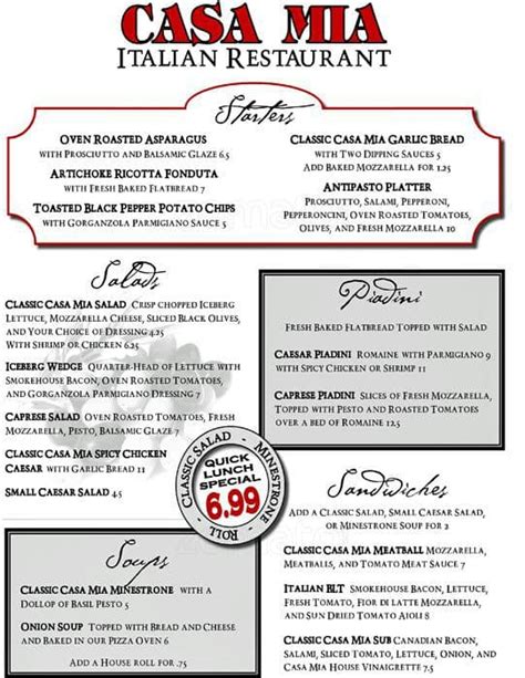 Casa Mia Menu, Menu for Casa Mia, Puyallup, Puyallup - Urbanspoon/Zomato