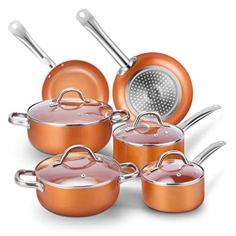 Copper Pots and Pans Set Nonstick 10-Piece Ceramic Cookware Set ...