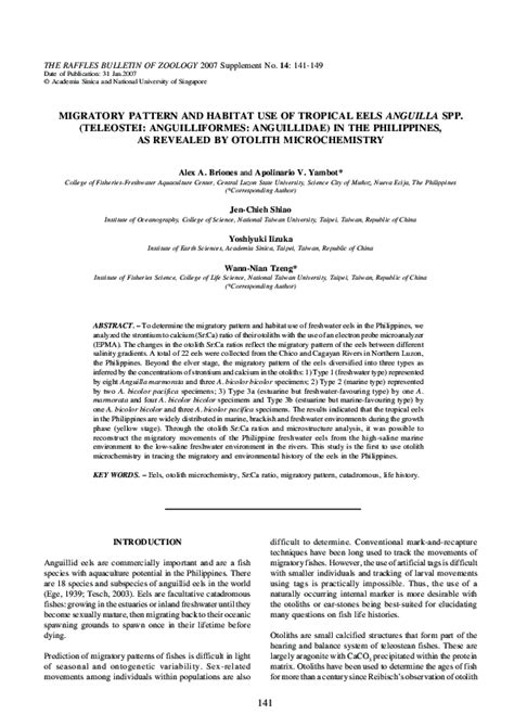 (PDF) Migratory pattern and habitat use of tropical eels Anguilla spp.(Teleostei: Anguilliformes ...
