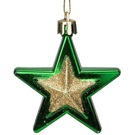 Northlight 9ct Glittered Shatterproof Star Christmas Ornament Set 2.75" - Green/Gold - Walmart.com