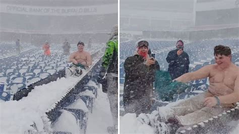 WATCH: Buffalo Bills Fan Goes Shirtless, Slides Down Snowy Bleachers ...