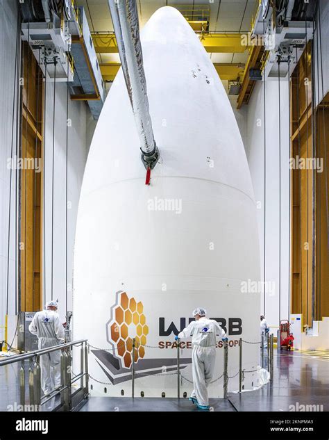 James Webb Telescope launch rocket Ariane 5 and preparations Stock ...