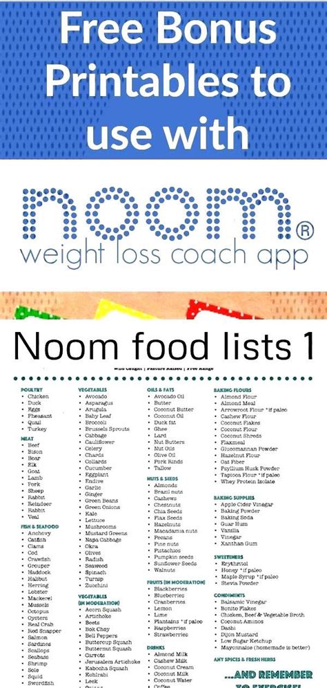 Printable Noom Food List