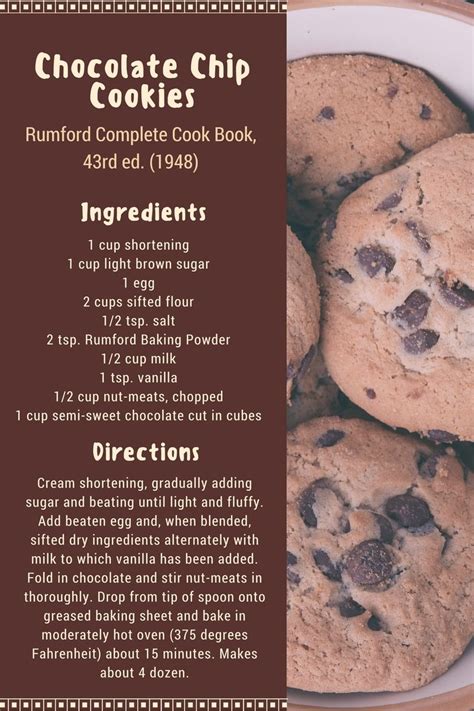 Chocolate Chip Cookies Recipe from Rumford Complete Cook Book, 43rd edition (1948) by Lil ...