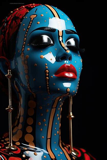 Premium AI Image | a blue mannequin with gold and red paint