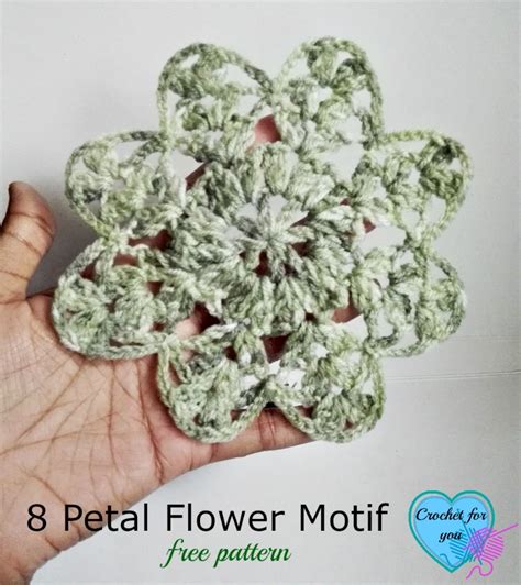 8 Petal Flower Motif - free pattern | Crochet For You - Crochet For You