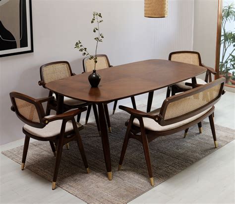 Buy Aritva Teak Wood 6 seater Dining Table Set with Bench Online in ...