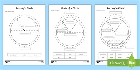 Parts of a Circle Differentiated Worksheets (teacher made)