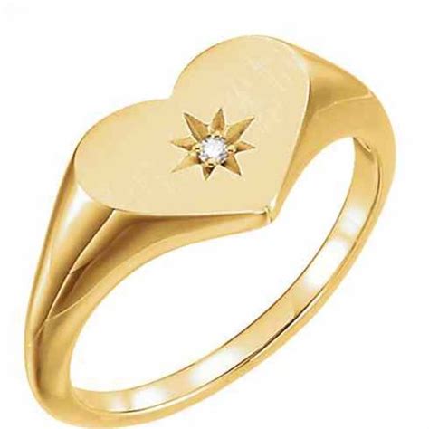 Jewelry : Single Diamond Heart Ring, 14K Yellow Gold