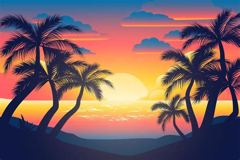 Colorful sunset and palm silhouettes poster - Download Free Vectors, Clipart Graphics & Vector Art