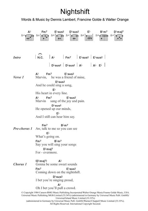 Nightshift by Commodores Sheet Music for Guitar Chords/Lyrics at Sheet Music Direct