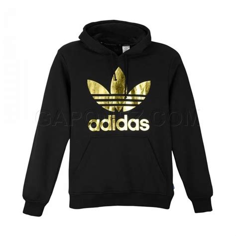 adidas | Sweaters | Vtg Adidas Trefoil Black Metallic Gold Logo Hoodie ...