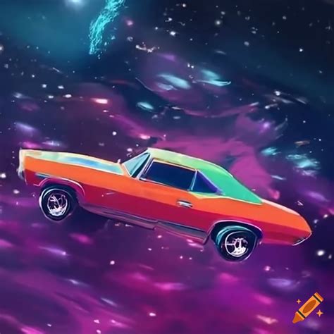 1970 muscle car floating in space on Craiyon