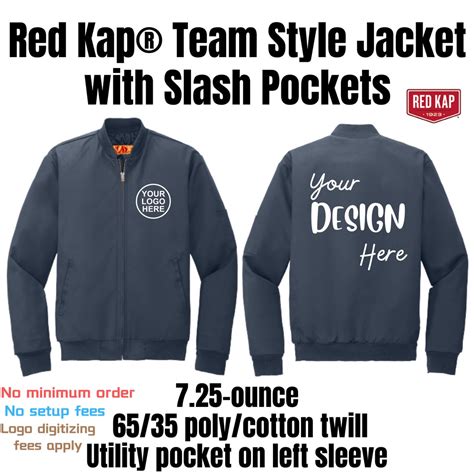 Personalized Team Jacket, Custom Men's Jacket, Red Kap Team Style Jacket With Slash Pockets ...