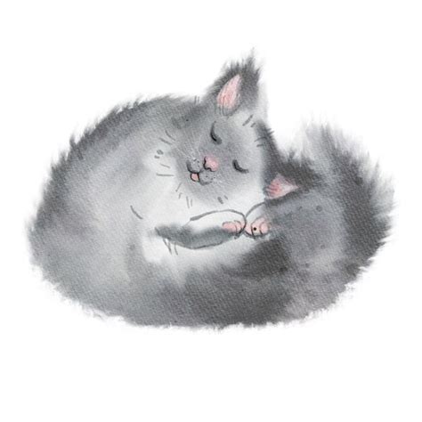 Premium Photo | Gray cat sleeping in watercolor technique