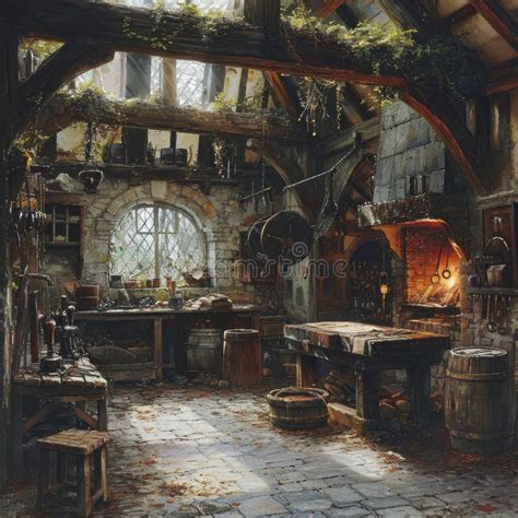 Medieval Blacksmith S Workshop Stock Illustration - Illustration of ...