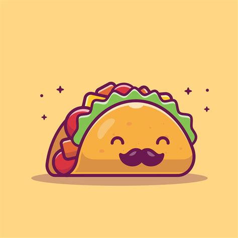 Cute Mustache Taco Cartoon Vector Icon Illustration. Food Object Icon ...