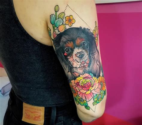 Floral dog tattoo - pet portrait tattoo | Pet portrait tattoo, Floral ...