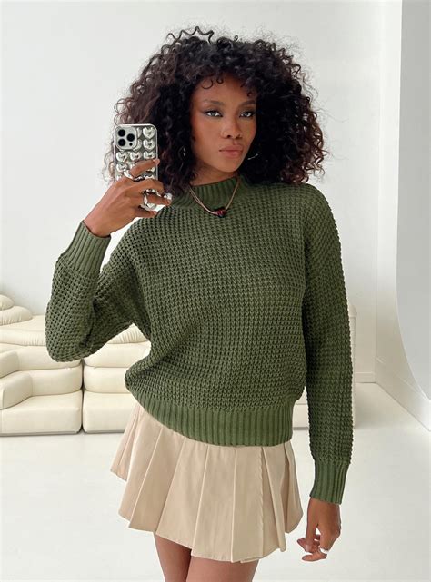 Wholesome Waffle Knit Sweater Green