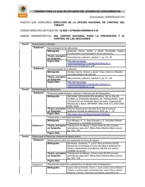 temario para la guia de estudios del examen de conocimientos