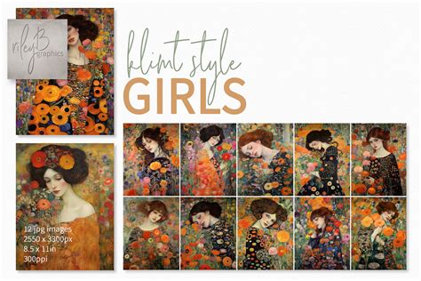 Klimt Style Girls Paintings Graphic by rileybgraphics · Creative Fabrica