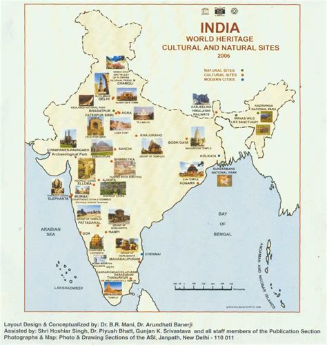 L'inde, les monuments de la carte - carte de monuments de l'Inde (Asie du Sud - Asie)