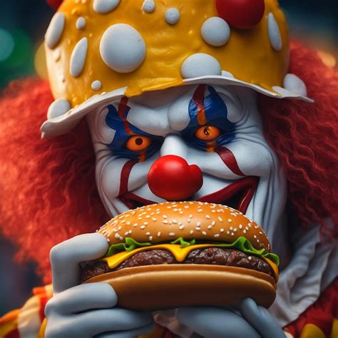 Premium AI Image | scary clown with a burger miki asai macro ...