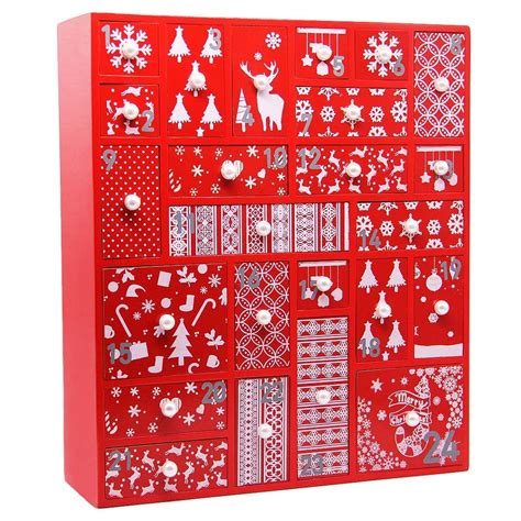 Juegoal Red Advent Calendar with 24 Drawers Countdown to Christmas ...