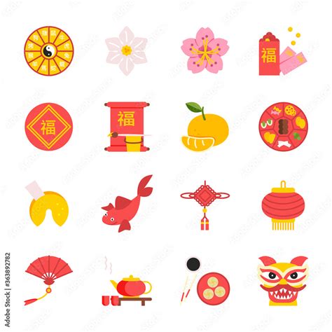 Vector set of chinese traditional new year symbols. Web icons of ...