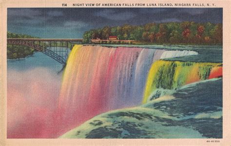 Vintage Postcard Niagara Falls Night View of American Falls From Luna ...