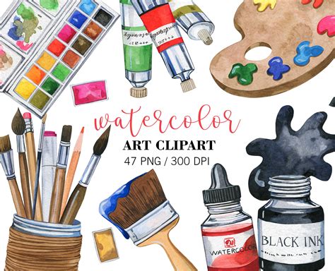 Watercolor Art Supplies Clipart | Creative Market